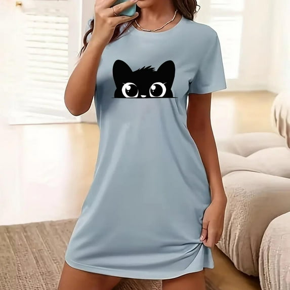 Sokhug Women's Sleep Shirts Oversized Nightgown Graphic Print Short Sleeve Nightdress