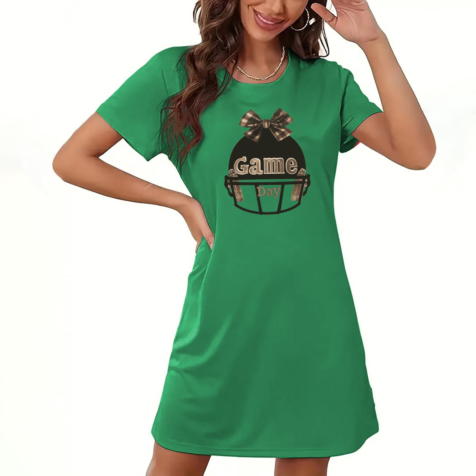 Women's Long Sleeve Sleepshirt Dress - Soft Nightgown Pajama With Pockets (Size L)