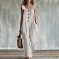 thumbnail image 1 of Sokhug Women's Wide Leg Jumpsuit Ruffle Strap Button Front Casual Loose Fit Summer Romper Overalls with Pockets, 1 of 7