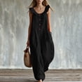 thumbnail image 1 of Sokhug Women's Wide Leg Jumpsuit Ruffle Strap Button Front Casual Loose Fit Summer Romper Overalls with Pockets, 1 of 7