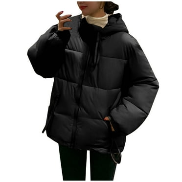 Sokhug Women's Winter Puffer Jacket Loose Cotton Padded Solid Color Long Sleeve Parkas Hooded Coat