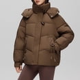 thumbnail image 1 of Sokhug Women's Winter Warm Puffer Jacket Hooded Baggy Zip Up Short Quilted Jacket Outerwear Coffee, 1 of 4