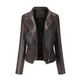 thumbnail image 1 of Sokhug Women's Zip Slim Faux Leather Cropped Moto Jacket, Coffee, 1 of 2