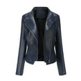 thumbnail image 1 of Sokhug Women's Zip Slim Faux Leather Cropped Moto Jacket, Dark Blue, 1 of 8