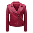 thumbnail image 1 of Sokhug Women's Zip Slim Faux Leather Cropped Moto Jacket, Red, 1 of 2