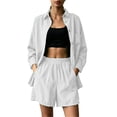 thumbnail image 1 of Sokhug Womens 2 Piece Casual Set Plus Size Oversized Button Down Shirt and Elastic Waist Shorts with Pockets Soft Breathable Summer Outfit, 1 of 5