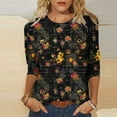 thumbnail image 1 of Sokhug Womens 3/4 Sleeve Dressy Shirts Casual Round Neck Floral Printed Holiday Tops Ladies Fashion Oversized Blouse, 1 of 5