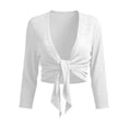 thumbnail image 1 of Sokhug Womens 3/4 Sleeve Open Front Tie Front Cropped Cardigan Loose Fit Casual Bolero Shrug Solid Color Shirts, 1 of 5