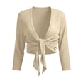 thumbnail image 1 of Sokhug Womens 3/4 Sleeve Open Front Tie Front Cropped Cardigan Loose Fit Casual Bolero Shrug Solid Color Shirts, 1 of 6