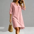 thumbnail image 1 of Sokhug Womens 3/4 Sleeve Tunic Dress Cotton Blend Casual V Neck Loose Fit Summer Flowy Swing Shift Dress with Side Pockets, 1 of 8