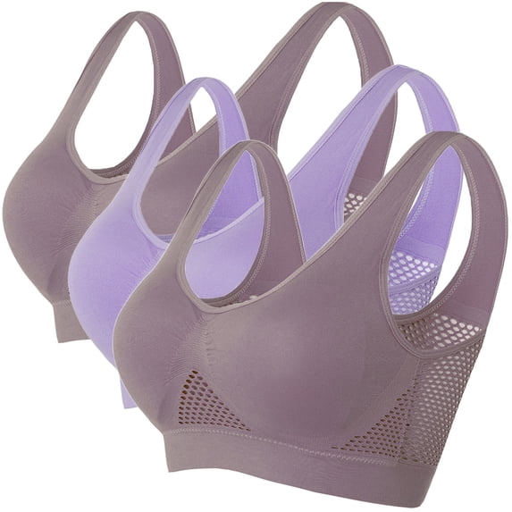 Sokhug Womens 3 Pack Breathable Mesh Sports Bras Wireless Seamless Support Yoga Bras for Workout Running Fitness Activewear