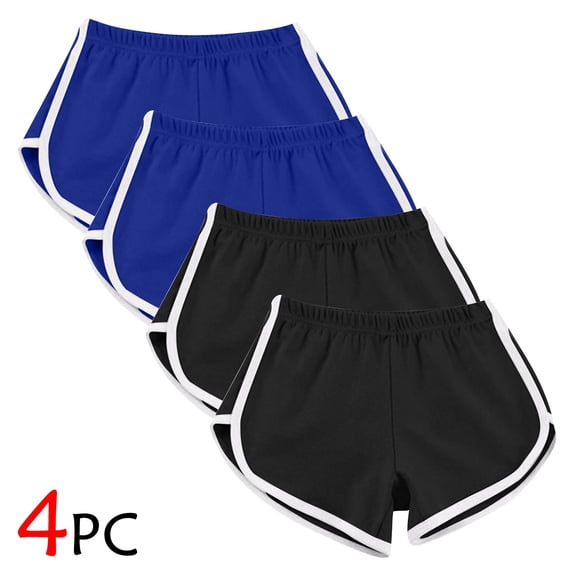 Sokhug Womens 4 Pack Athletic Dolphin Shorts Elastic Waistband with White Trim Casual Summer Running Shorts