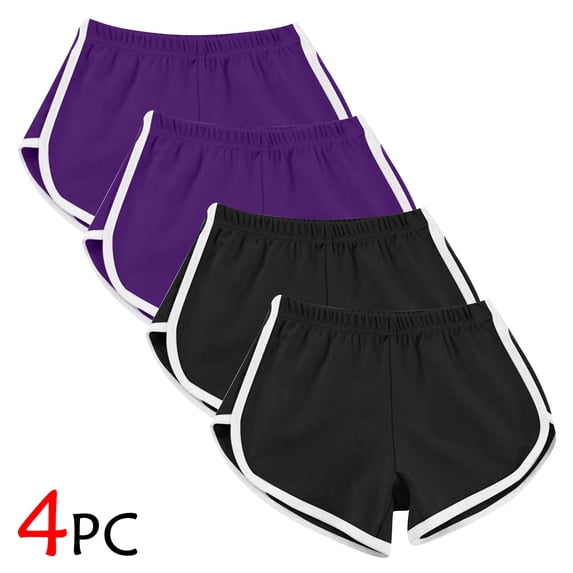 Sokhug Womens 4 Pack Athletic Dolphin Shorts Elastic Waistband with White Trim Casual Summer Running Shorts