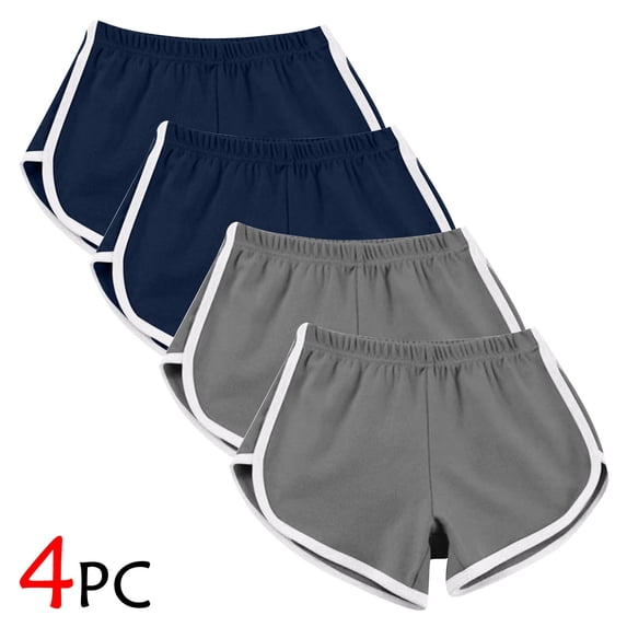 Sokhug Womens 4 Pack Athletic Dolphin Shorts Elastic Waistband with White Trim Casual Summer Running Shorts