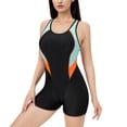thumbnail image 1 of Sokhug Womens Athletic One Piece Boyleg Swimsuit U-Neck Racerback Color Block Training Bathing Suit Performance Swimwear, 1 of 5