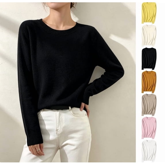 Sokhug Womens Basic Round Neck Long Sleeve Soft Knit Sweater Solid Color Casual Pullover Fall Winter Cardigan Knitted Plus Oversize Top for Women