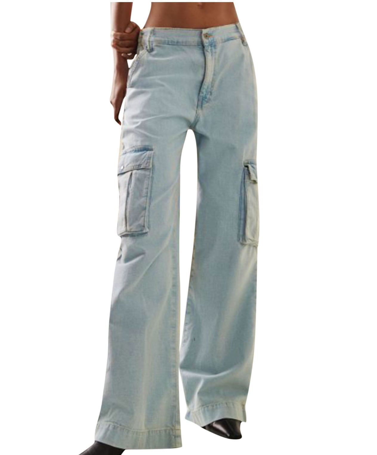 Wide-Leg Denim Bell-Bottom Pants