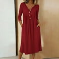 thumbnail image 1 of Sokhug Womens Button Down Midi Dress 3/4 Sleeve V Neck Loose Fit Casual Tunic Dress with Pockets, 1 of 6