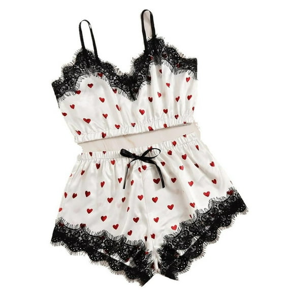 Sokhug Womens Cami Shorts Silk Pajamas Set 2 Pcs Pjs Satin Sleepwear Lace Loungewear