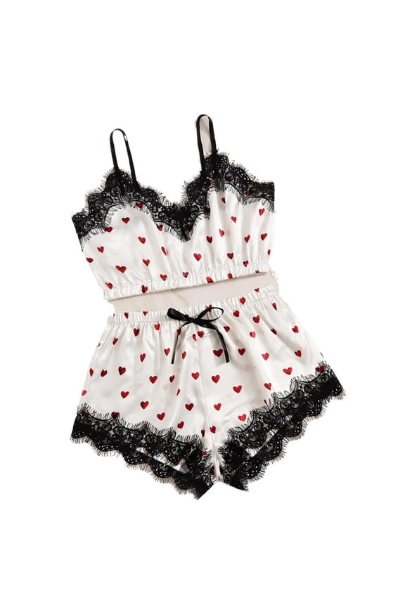 Womens Cami Shorts Silk Pajamas Set 2 Pcs Pjs Satin Sleepwear Lace Loungewear