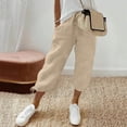 thumbnail image 1 of Sokhug Womens Capri Pants Cotton Elastic Drawstring Waist Tie Cuff Hem Casual With Pockets Loose Cropped Trousers, 1 of 9