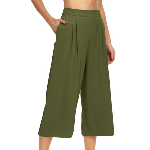 Sokhug Womens Capri Pants High Waist with Side Pockets Pleated Summer Solid Wide Leg Cropped Pants