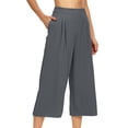 thumbnail image 1 of Sokhug Womens Capri Pants High Waist with Side Pockets Pleated Summer Solid Wide Leg Cropped Pants, 1 of 7