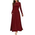 thumbnail image 1 of Sokhug Womens Fall Long Sleeve Crewneck Knit Maxi Dress Casual Slim Pleated Pocketed Trendy Dress, 1 of 7