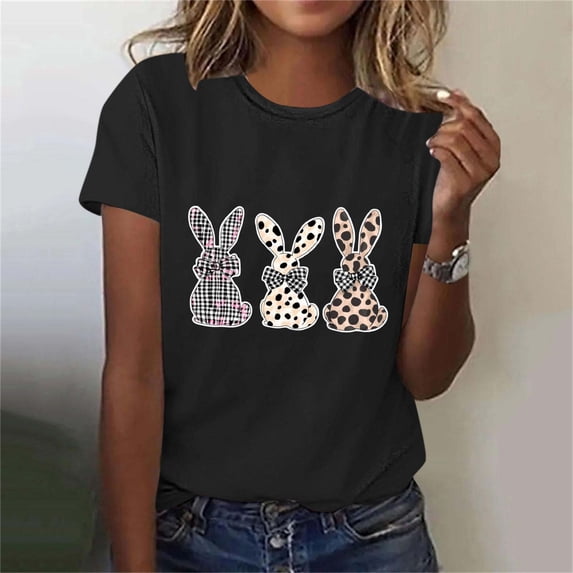 Sokhug Womens Happy Easter Eggs Print T-Shirt Short Sleeve Crew Neck Colorful Floral Easter Graphic Casual Tee
