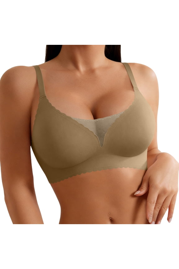 Womens Lace Patchwork Bra Comfortable Push Up Ruffled Edge Lightweight Wire Free Daily Bras