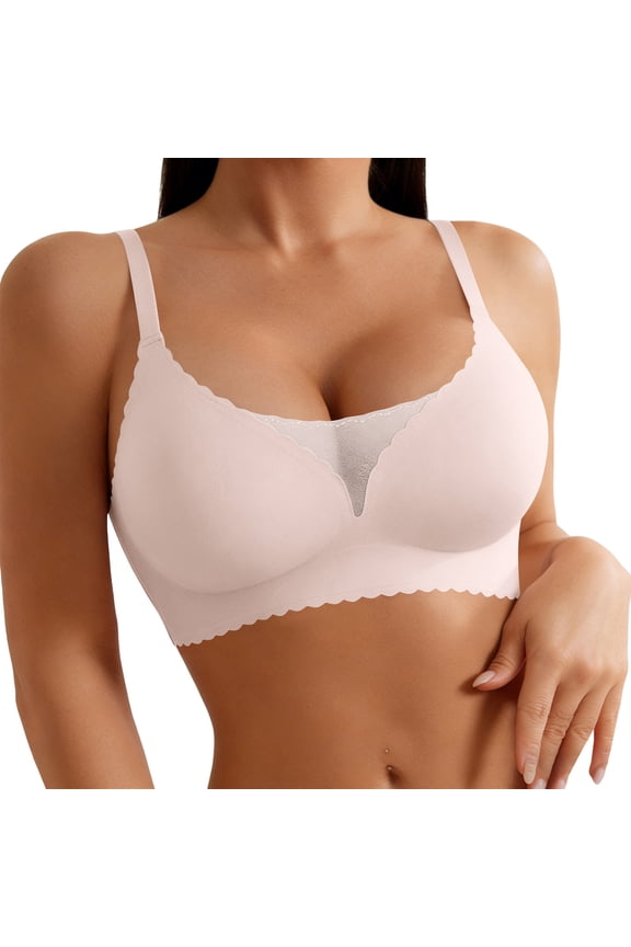 Womens Lace Patchwork Bra Comfortable Push Up Ruffled Edge Lightweight Wire Free Daily Bras