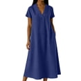 thumbnail image 1 of Sokhug Womens Maxi Dress Short Sleeve V Neck Cotton Blend with Pockets Loose A Line Summer Casual Sundress, 1 of 6