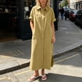 thumbnail image 1 of Sokhug Womens Maxi Shirt Dress Cotton Blend Short Sleeve Button Down Dress with Pockets Side Split Loose Casual Dresses, 1 of 6