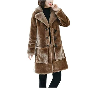 Sokhug Womens Mid Length Fleece Coat Fall Winter Fashion Fuzzy Jacket Faux Fur Fluffy Cardigan Overcoat