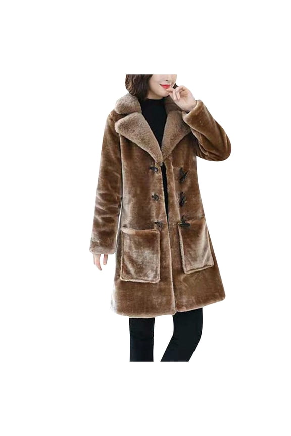 Womens Mid Length Fleece Coat Fall Winter Fashion Fuzzy Jacket Faux Fur Fluffy Cardigan Overcoat