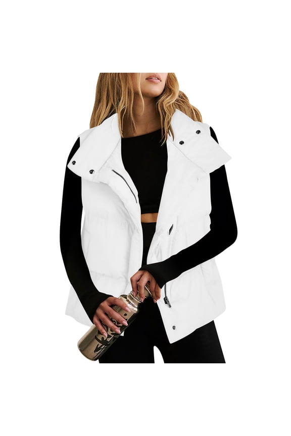 Womens Oversized Puffer Vest Sleeveless Lightweight Zip Up Padded Gilet Warm Coat Outwear with Detachable Hood