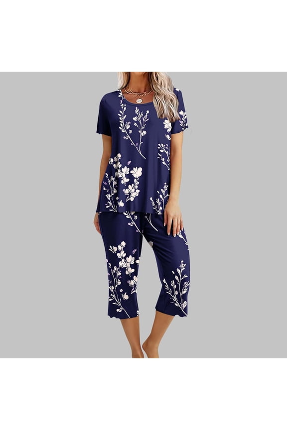 Womens Pajama Sets, Comfy Cotton 2 Piece Lounge Sets, Woman Two Piece Pjs, Loungewear Set Women, Capri Pants Sets