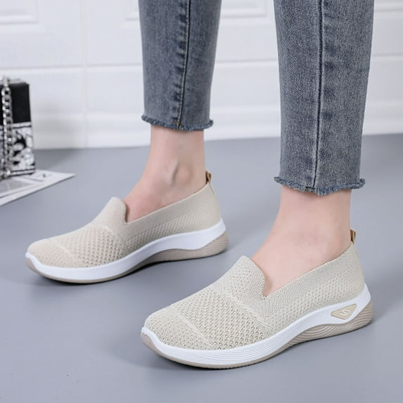 Sokhug Womens Plus Size Casual Mesh Slip-On Shoes Summer Soft Sole Breathable Lightweight Trendy Footwear