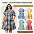 thumbnail image 1 of Sokhug Womens Plus Size Gingham Check Tiered Ruffle Short Sleeve Casual Summer Fashion Dresses with Pockets, 1 of 9