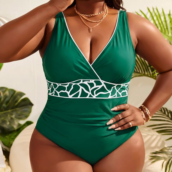 Sokhug Womens Plus Size One Piece Swimsuit Printed Spaghetti Strap Ruched Front Conservative Bathing Suit