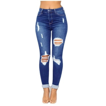Sokhug Womens Ripped Destroy Denim Distressed Skinny Jeans Stretchy Pants