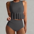 thumbnail image 1 of Sokhug Womens Ruffled Hem Two Piece Swimsuit High Neck Sleeveless Crop Top High Waisted Bottoms Bathing Suit, 1 of 7