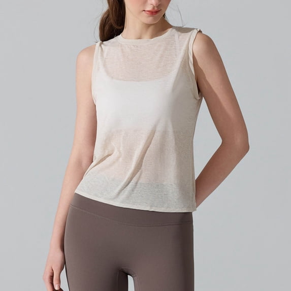 Sokhug Womens Sheer Sleeveless Crew Neck Tank Top Lightweight Breathable Activewear Workout Yoga Top