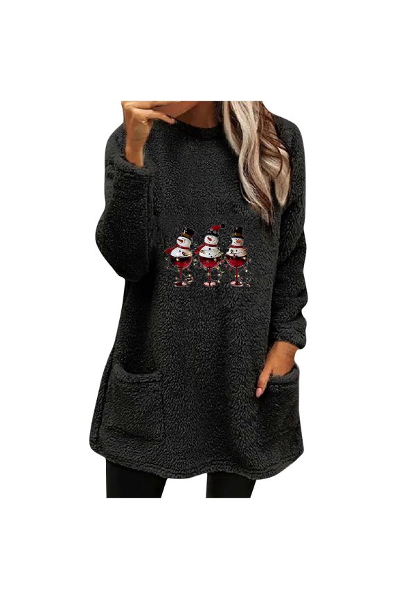 Womens Sherpa Pullover Oversized Fuzzy Fleece Sweatshirts Fluffy Outerwear with Pockets Winter Soft Loungwear Black