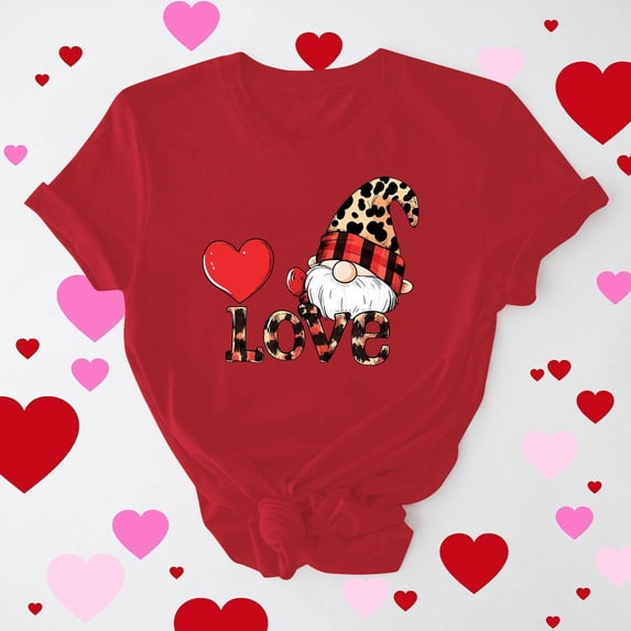 Sokhug Womens Short Sleeve Shirt Cute Love Heart Graphic Tees Valentines Summer T-Shirt Casual Pullover Tops