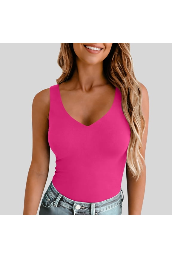 Womens Sleeveless Deep U Neck Wide Strap Tank Top Slim Fit Basic Sleeveless Stretchy Solid Color Undershirt