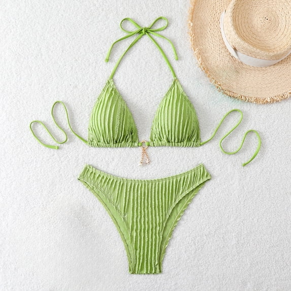 Sokhug Womens Solid Color Adjustable Bandeau Two Piece Bikini Set Built in Bra Padded No Underwire Swimsuit