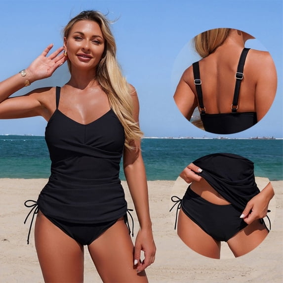 Sokhug Womens Solid Color Tankini Set Sporty Top with Shorts Two Piece Swimsuit for Women