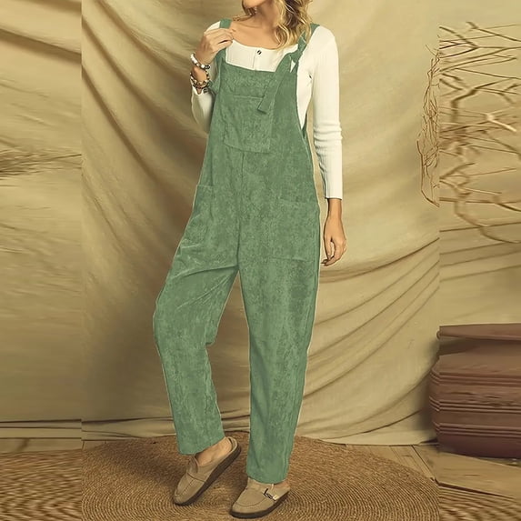 Sokhug Womens Spring Summer One-Tone Corduroy Multi-Pocket Bib Jumpsuit Overalls