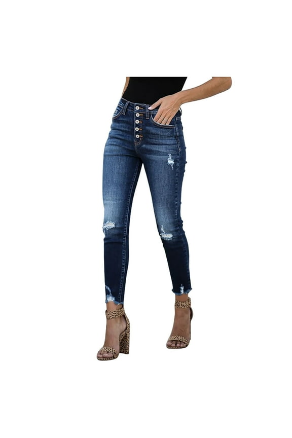 Womens Stretch Skinny Jeans Ripped Slim Denim Jeggings